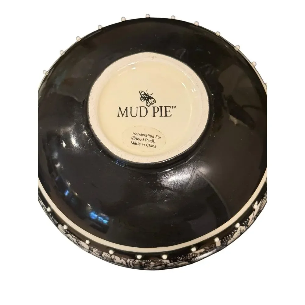 Mud Pie Small Black & White Floral Butterfly Bud Vase Gold Rim 5.25